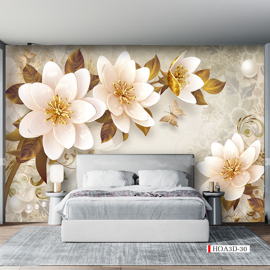 TRANH VẢI DÁN TƯỜNG 3D PHÒNG KHÁCH - TRANH HOA 3D | MÃ HOA3D-30