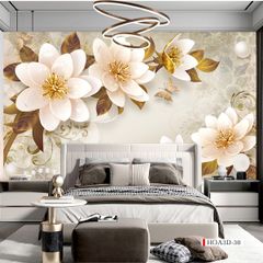 TRANH VẢI DÁN TƯỜNG 3D PHÒNG KHÁCH - TRANH HOA 3D | MÃ HOA3D-30