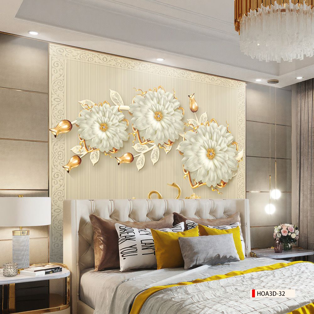 TRANH PVC ỐP TƯỜNG - VÁCH TRANG TRÍ SẢNH TIẾP KHÁCH - TRANH VÂN ĐÁ HOA 3D | MÃ Hoa3D-32