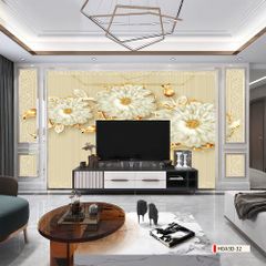 TRANH PVC ỐP TƯỜNG - VÁCH TRANG TRÍ SẢNH TIẾP KHÁCH - TRANH VÂN ĐÁ HOA 3D | MÃ Hoa3D-35