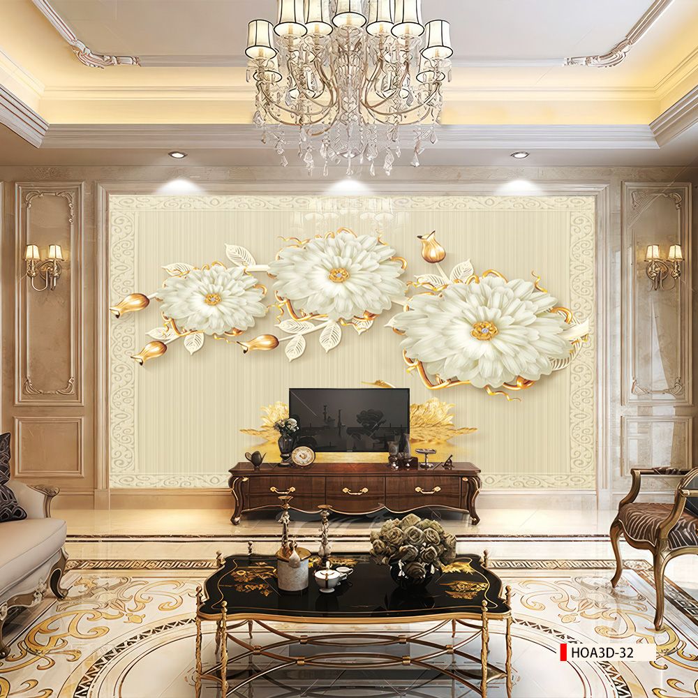 TRANH PVC ỐP TƯỜNG - VÁCH TRANG TRÍ SẢNH TIẾP KHÁCH - TRANH VÂN ĐÁ HOA 3D | MÃ Hoa3D-32
