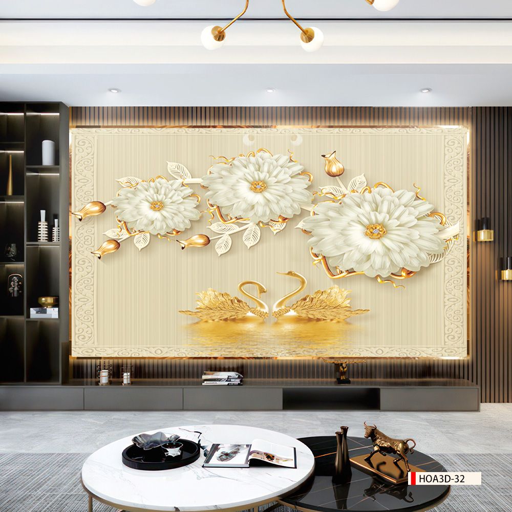 TRANH PVC ỐP TƯỜNG - VÁCH TRANG TRÍ SẢNH TIẾP KHÁCH - TRANH VÂN ĐÁ HOA 3D | MÃ Hoa3D-32