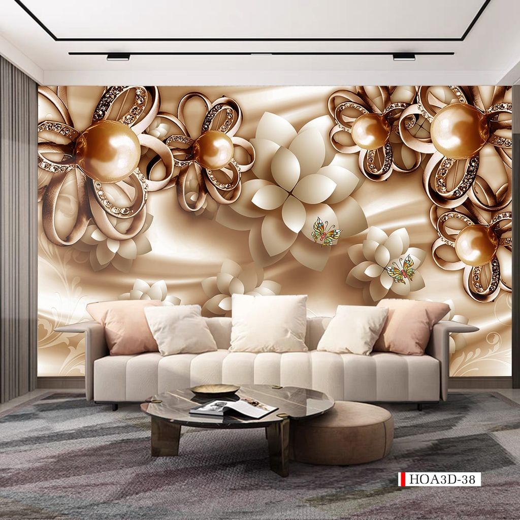 TRANH VẢI DÁN TƯỜNG 3D PHÒNG KHÁCH - TRANH HOA 3D | MÃ HOA3D-38