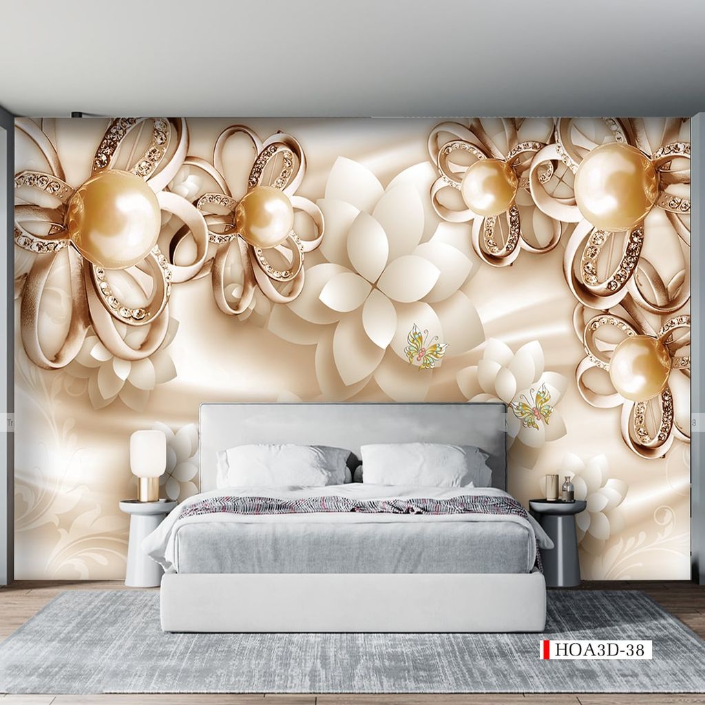 TRANH VẢI DÁN TƯỜNG 3D PHÒNG KHÁCH - TRANH HOA 3D | MÃ HOA3D-38