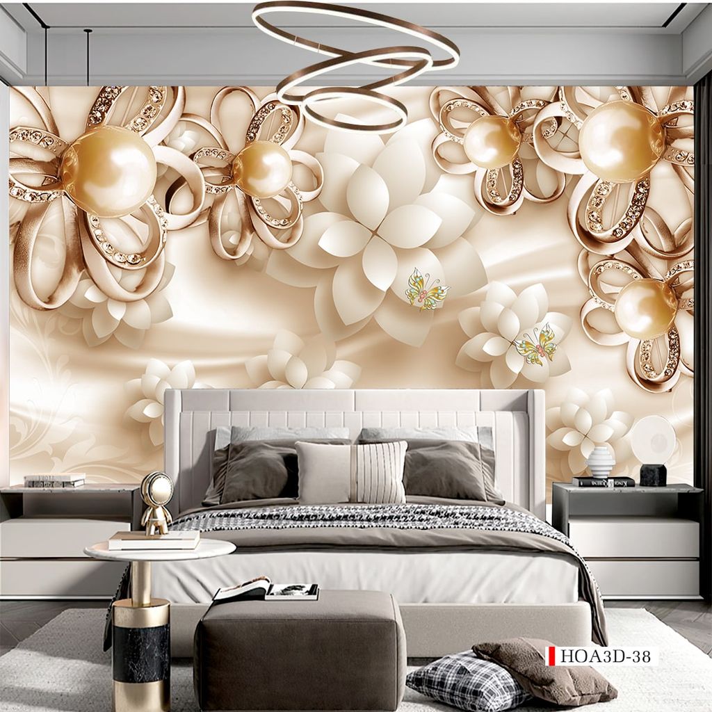 TRANH VẢI DÁN TƯỜNG 3D PHÒNG KHÁCH - TRANH HOA 3D | MÃ HOA3D-38