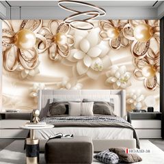 TRANH VẢI DÁN TƯỜNG 3D PHÒNG KHÁCH - TRANH HOA 3D | MÃ HOA3D-38