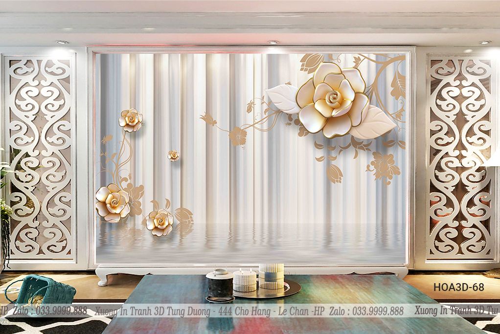 TRANH PVC ỐP TƯỜNG - VÁCH TRANG TRÍ TIVI PHÒNG KHÁCH - TRANH VÂN ĐÁ HOA 3D | MÃ Hoa3D-68