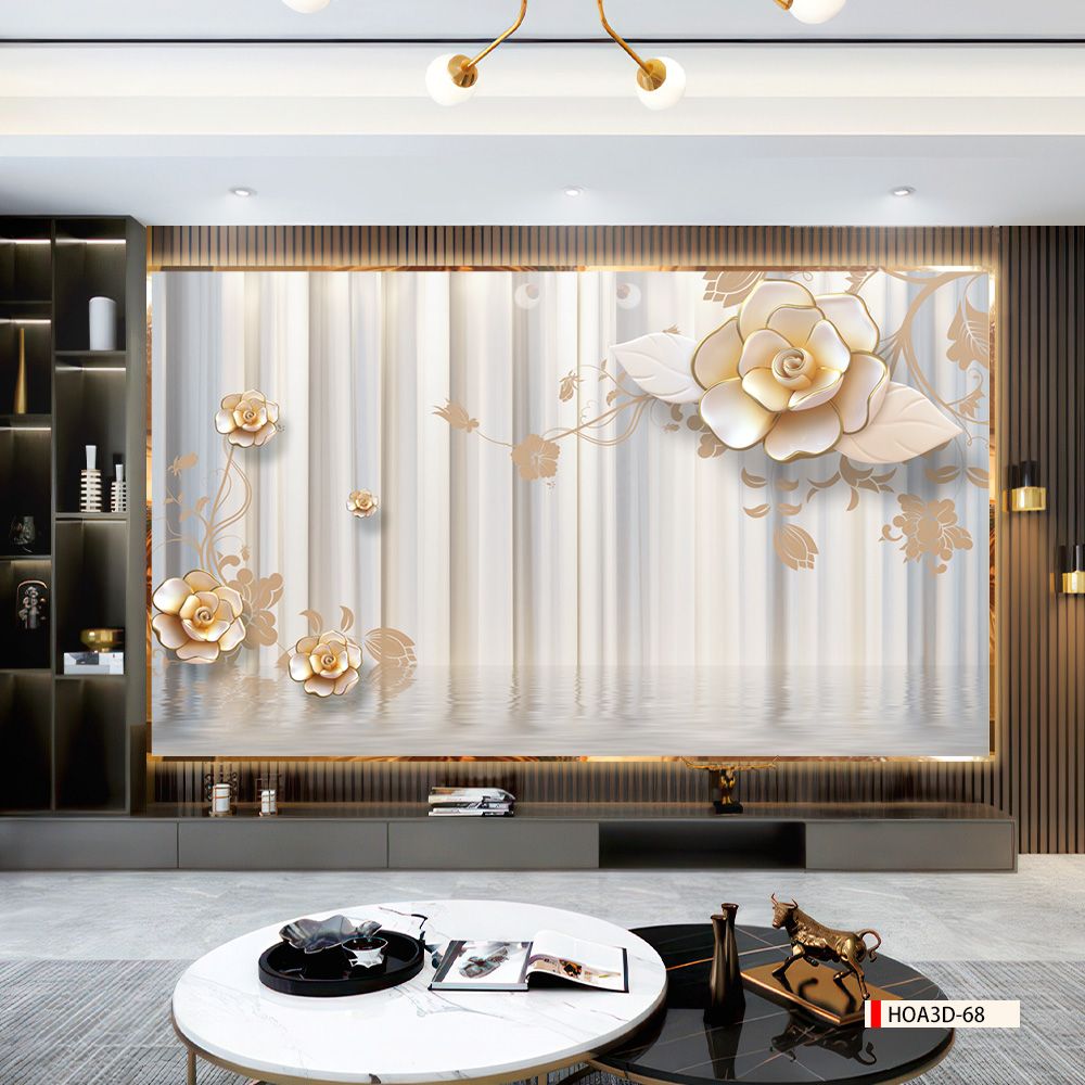 TRANH PVC ỐP TƯỜNG - VÁCH TRANG TRÍ TIVI PHÒNG KHÁCH - TRANH VÂN ĐÁ HOA 3D | MÃ Hoa3D-68