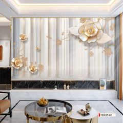 TRANH PVC ỐP TƯỜNG - VÁCH TRANG TRÍ TIVI PHÒNG KHÁCH - TRANH VÂN ĐÁ HOA 3D | MÃ Hoa3D-68