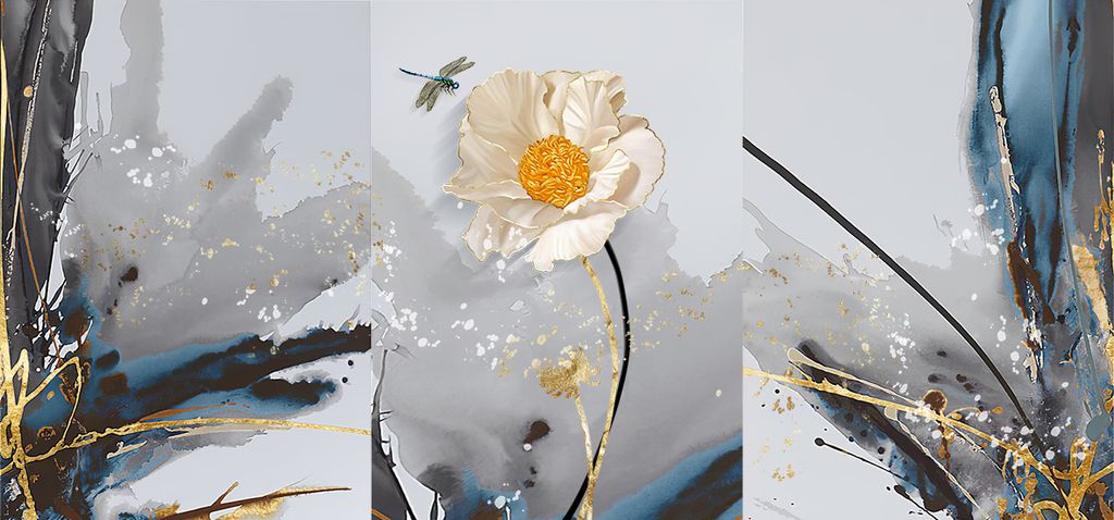 TRANH TREO TƯỜNG PHÒNG KHÁCH, PHÒNG ĂN - TRANH TREO BÌNH HOA GHÉP BỘ 3 BỨC| MÃ HQ-472