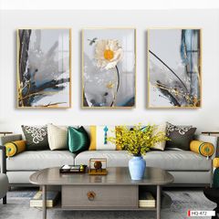 TRANH TREO TƯỜNG PHÒNG KHÁCH, PHÒNG ĂN - TRANH TREO BÌNH HOA GHÉP BỘ 3 BỨC| MÃ HQ-472