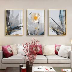 TRANH TREO TƯỜNG PHÒNG KHÁCH, PHÒNG ĂN - TRANH TREO BÌNH HOA GHÉP BỘ 3 BỨC| MÃ HQ-472
