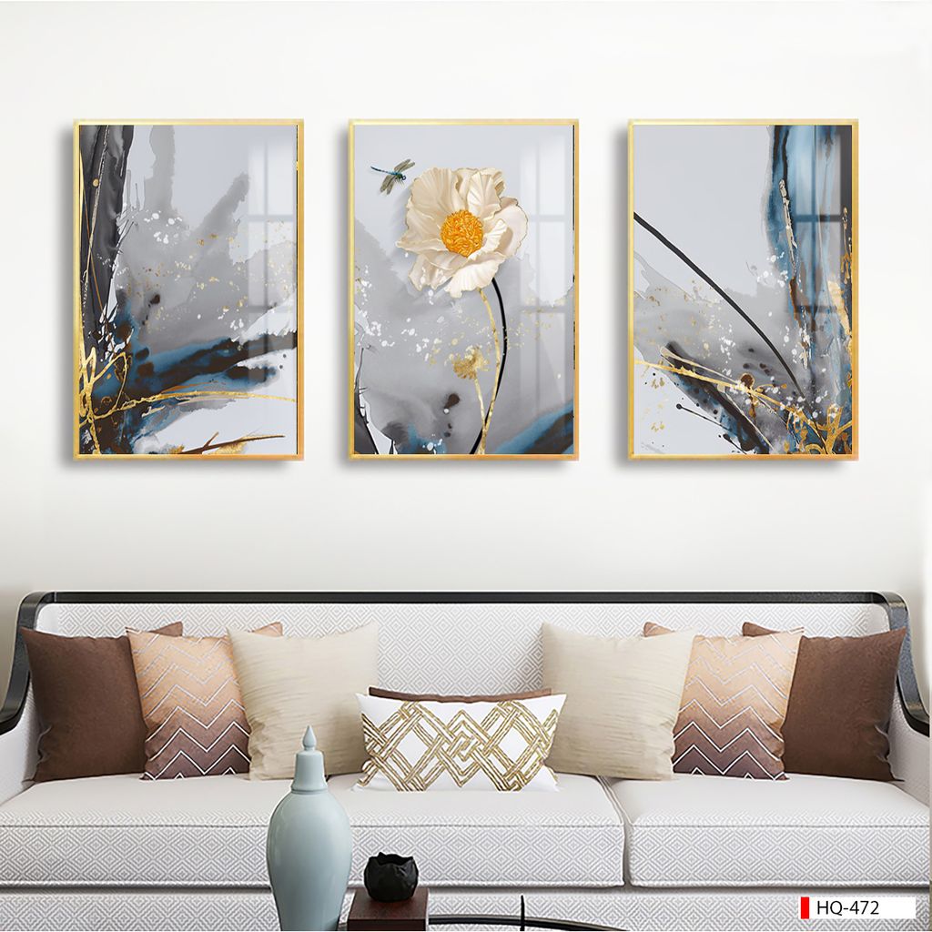 TRANH TREO TƯỜNG PHÒNG KHÁCH, PHÒNG ĂN - TRANH TREO BÌNH HOA GHÉP BỘ 3 BỨC| MÃ HQ-472