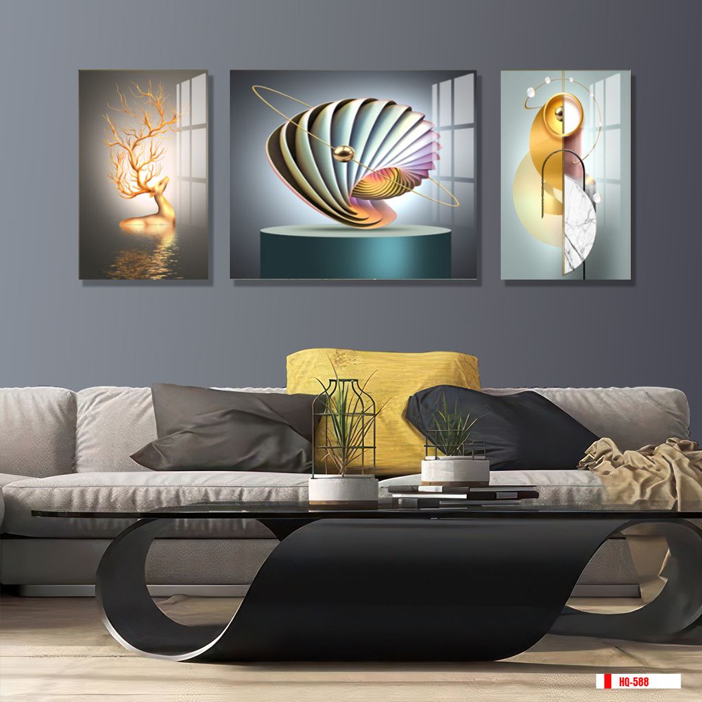 TRANH TREO PHÒNG KHÁCH HIỆN ĐẠI TRỪU TƯỢNG - TRANH GHÉP BỘ 3 BỨC | MÃ HQ-588