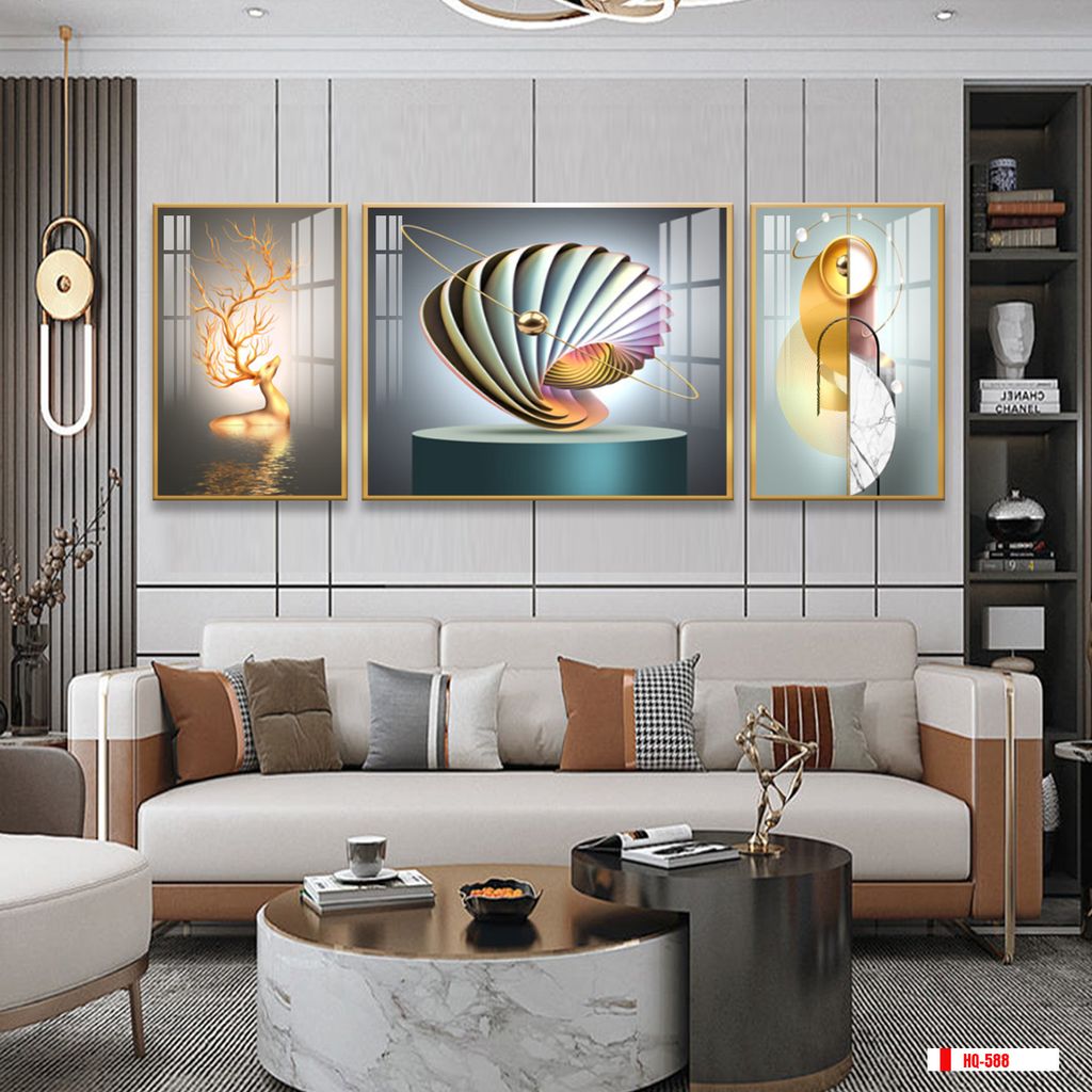 TRANH TREO PHÒNG KHÁCH HIỆN ĐẠI TRỪU TƯỢNG - TRANH GHÉP BỘ 3 BỨC | MÃ HQ-588