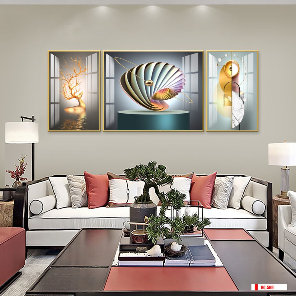 TRANH TREO PHÒNG KHÁCH HIỆN ĐẠI TRỪU TƯỢNG - TRANH GHÉP BỘ 3 BỨC | MÃ HQ-588