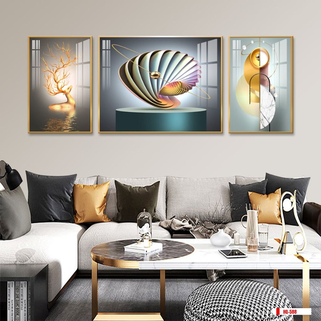 TRANH TREO PHÒNG KHÁCH HIỆN ĐẠI TRỪU TƯỢNG - TRANH GHÉP BỘ 3 BỨC | MÃ HQ-588