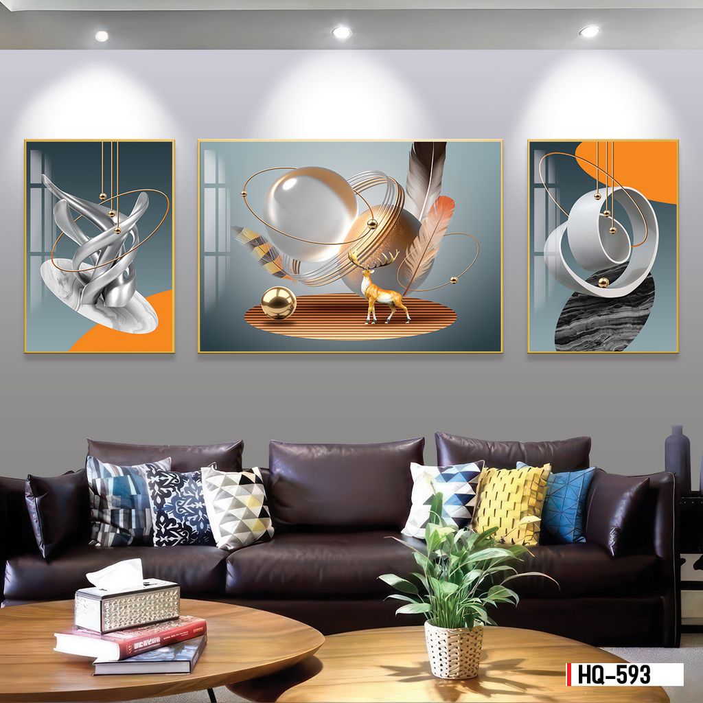 BST130 - TRANH PHONG THỦY A-B-A  - TRANG TRÍ PHÒNG KHÁCH, SAU SOFA, PHÒNG NGỦ - CHỦ ĐỀ HIỆN ĐẠI HƯƠU TÀI LỘC - KHỔ LỚN