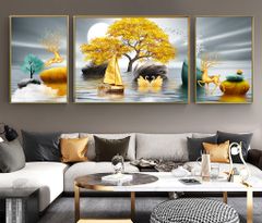 TRANH TREO TƯỜNG KHUNG HỢP KIM - TRANH TREO PHÒNG KHÁCH - TRANH HƯƠU TÀI LỘC | MÃ HQ-645
