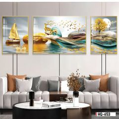 BST130 - TRANH PHONG THỦY A-B-A  - TRANG TRÍ PHÒNG KHÁCH, SAU SOFA, PHÒNG NGỦ - CHỦ ĐỀ HIỆN ĐẠI HƯƠU TÀI LỘC - KHỔ LỚN