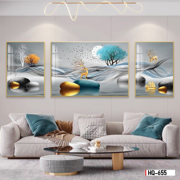TRANH PHONG THỦY A-B-A  - TRANG TRÍ PHÒNG KHÁCH, SAU SOFA, PHÒNG NGỦ - CHỦ ĐỀ HIỆN ĐẠI HƯƠU TÀI LỘC - MÃ: HQ-655