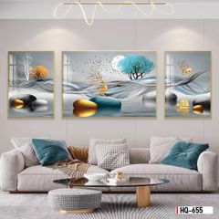 TRANH PHONG THỦY A-B-A  - TRANG TRÍ PHÒNG KHÁCH, SAU SOFA, PHÒNG NGỦ - CHỦ ĐỀ HIỆN ĐẠI HƯƠU TÀI LỘC - MÃ: HQ-655