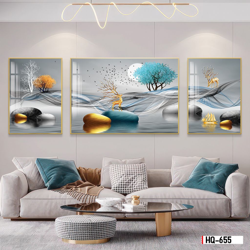 BST130 - TRANH PHONG THỦY A-B-A  - TRANG TRÍ PHÒNG KHÁCH, SAU SOFA, PHÒNG NGỦ - CHỦ ĐỀ HIỆN ĐẠI HƯƠU TÀI LỘC - KHỔ LỚN