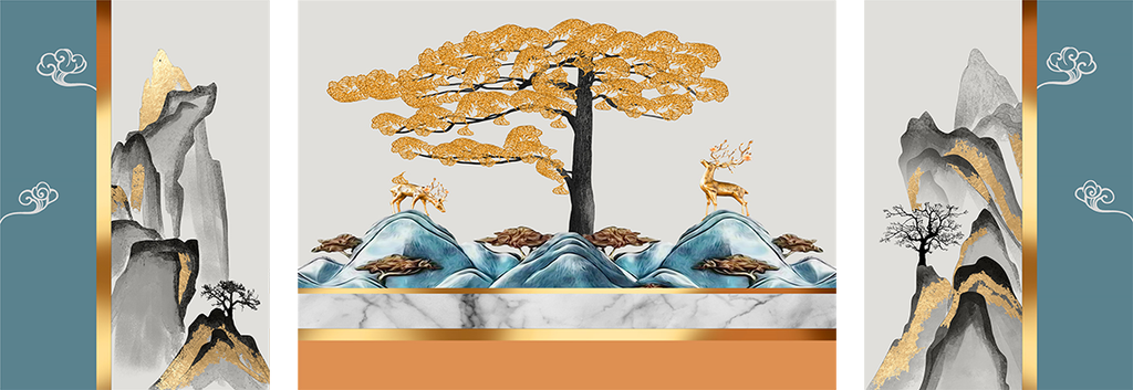 TRANH TREO TƯỜNG PHÒNG KHÁCH - TRANH HƯƠU TÀI LỘC GHÉP BỘ 3 BỨC | MÃ J-038