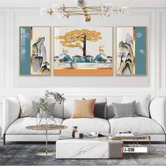 TRANH TREO TƯỜNG PHÒNG KHÁCH - TRANH HƯƠU TÀI LỘC GHÉP BỘ 3 BỨC | MÃ J-038