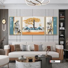 TRANH TREO TƯỜNG PHÒNG KHÁCH - TRANH HƯƠU TÀI LỘC GHÉP BỘ 3 BỨC | MÃ J-038