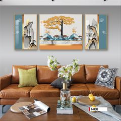 TRANH TREO TƯỜNG PHÒNG KHÁCH - TRANH HƯƠU TÀI LỘC GHÉP BỘ 3 BỨC | MÃ J-038