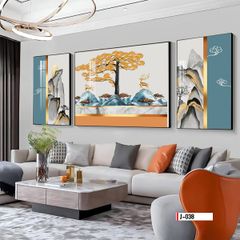 TRANH TREO TƯỜNG PHÒNG KHÁCH - TRANH HƯƠU TÀI LỘC GHÉP BỘ 3 BỨC | MÃ J-038