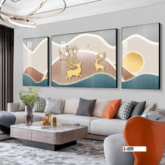 TRANH TREO TƯỜNG PHÒNG KHÁCH - TRANH HƯƠU TÀI LỘC GHÉP BỘ 3 BỨC | MÃ J-039