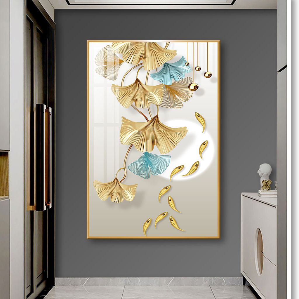 BST62 - TRANH TREO TƯỜNG - TRANG TRÍ PHÒNG NGỦ - CHỦ ĐỀ HƯƠU TÀI LỘC HIỆN ĐẠI, LÁ BẠCH QUẢ - TRANH ĐƠN DỌC