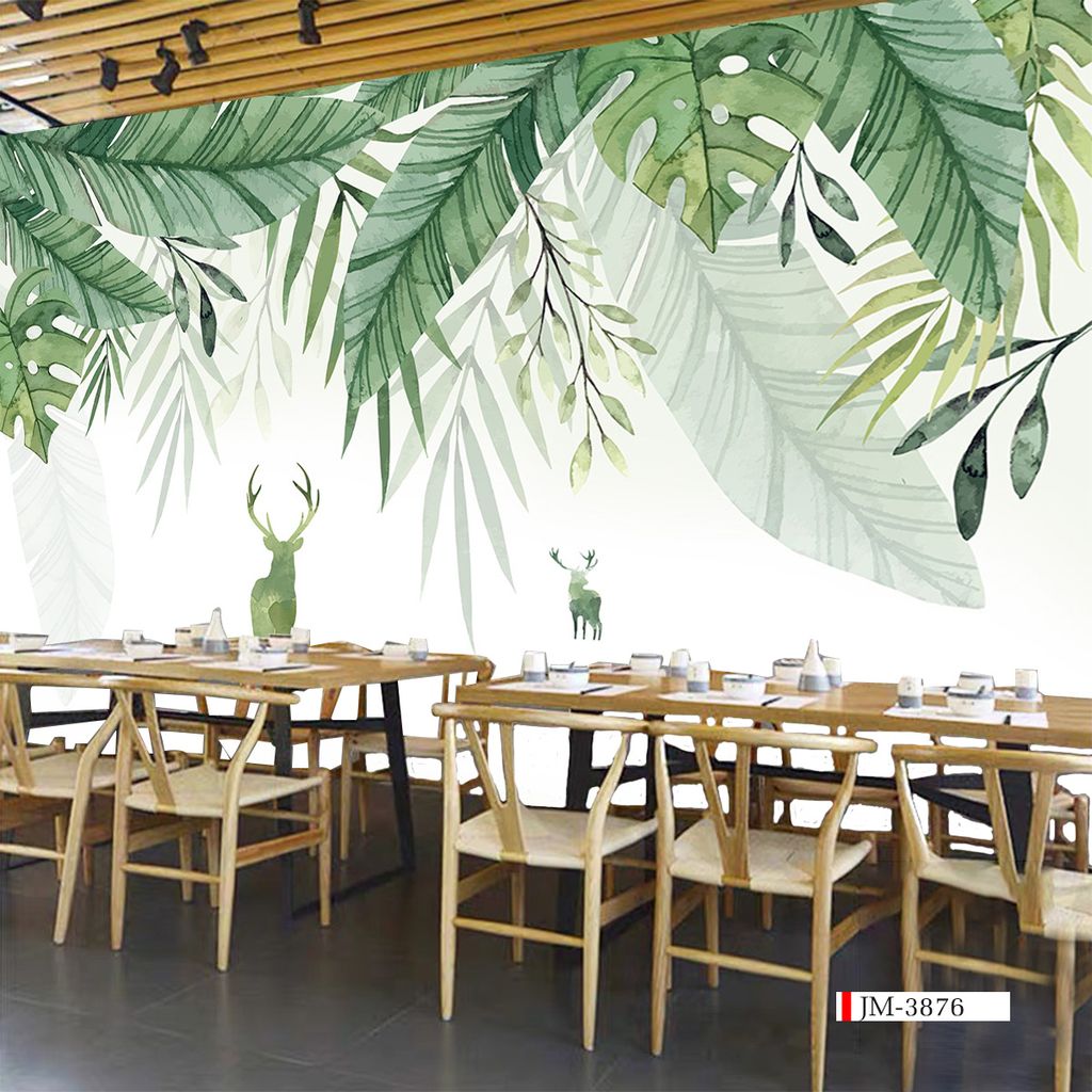 TRANH VẢI DÁN TƯỜNG 3D NHÀ HÀNG, CAFE , LỄ TÂN - TRANH DÁN TƯỜNG TROPICAL NHIỆT ĐỚI | MÃ JM-3876