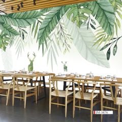 TRANH VẢI DÁN TƯỜNG 3D NHÀ HÀNG, CAFE , LỄ TÂN - TRANH DÁN TƯỜNG TROPICAL NHIỆT ĐỚI | MÃ JM-3876
