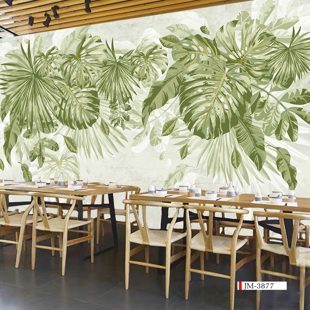 TRANH VẢI DÁN TƯỜNG 3D NHÀ HÀNG, CAFE , LỄ TÂN - TRANH DÁN TƯỜNG TROPICAL NHIỆT ĐỚI | MÃ JM-3877