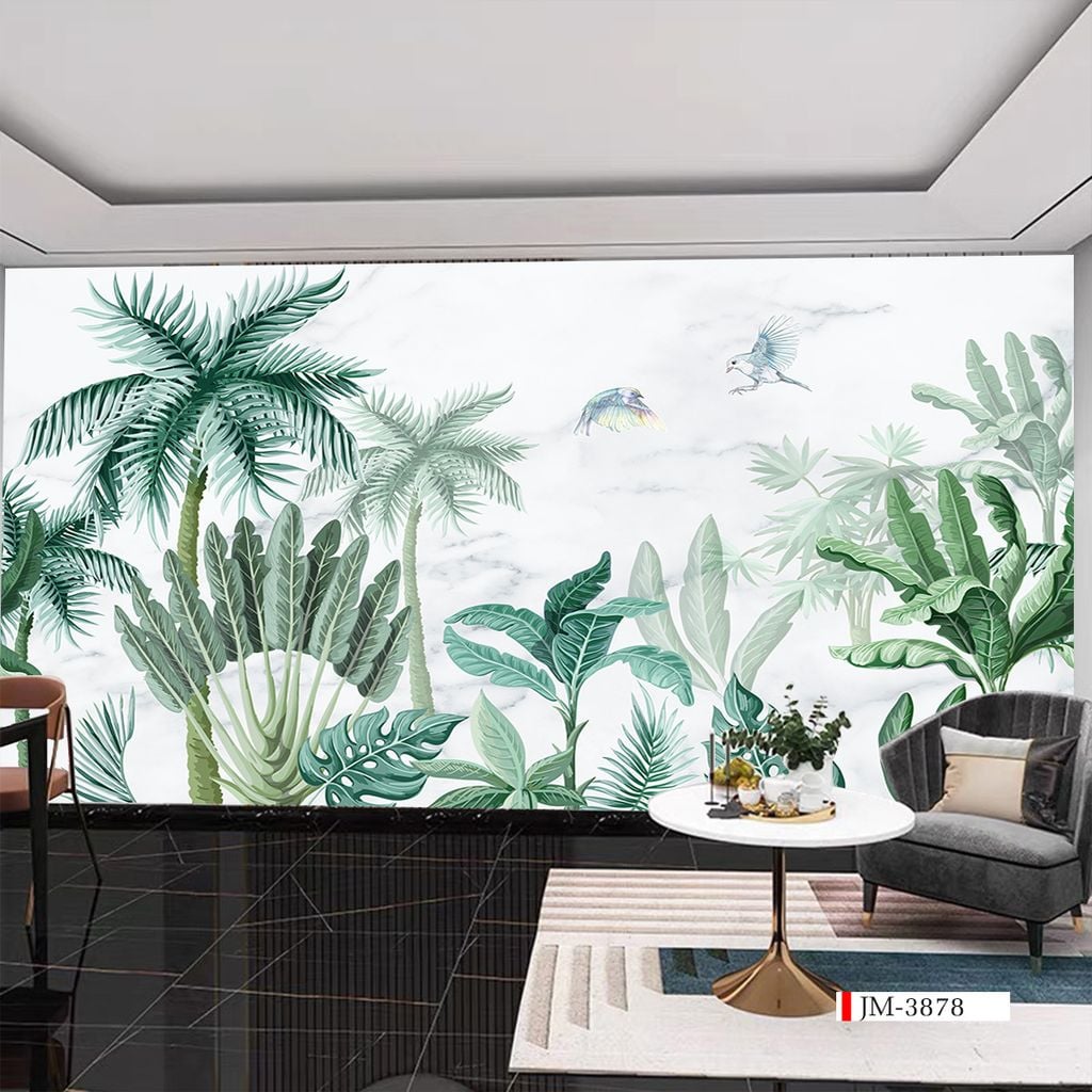 TRANH VẢI DÁN TƯỜNG 3D NHÀ HÀNG, CAFE , LỄ TÂN - TRANH DÁN TƯỜNG TROPICAL NHIỆT ĐỚI | MÃ JM-3878