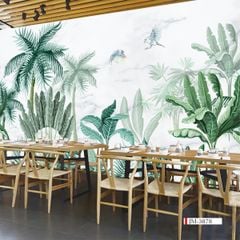 TRANH VẢI DÁN TƯỜNG 3D NHÀ HÀNG, CAFE , LỄ TÂN - TRANH DÁN TƯỜNG TROPICAL NHIỆT ĐỚI | MÃ JM-3878