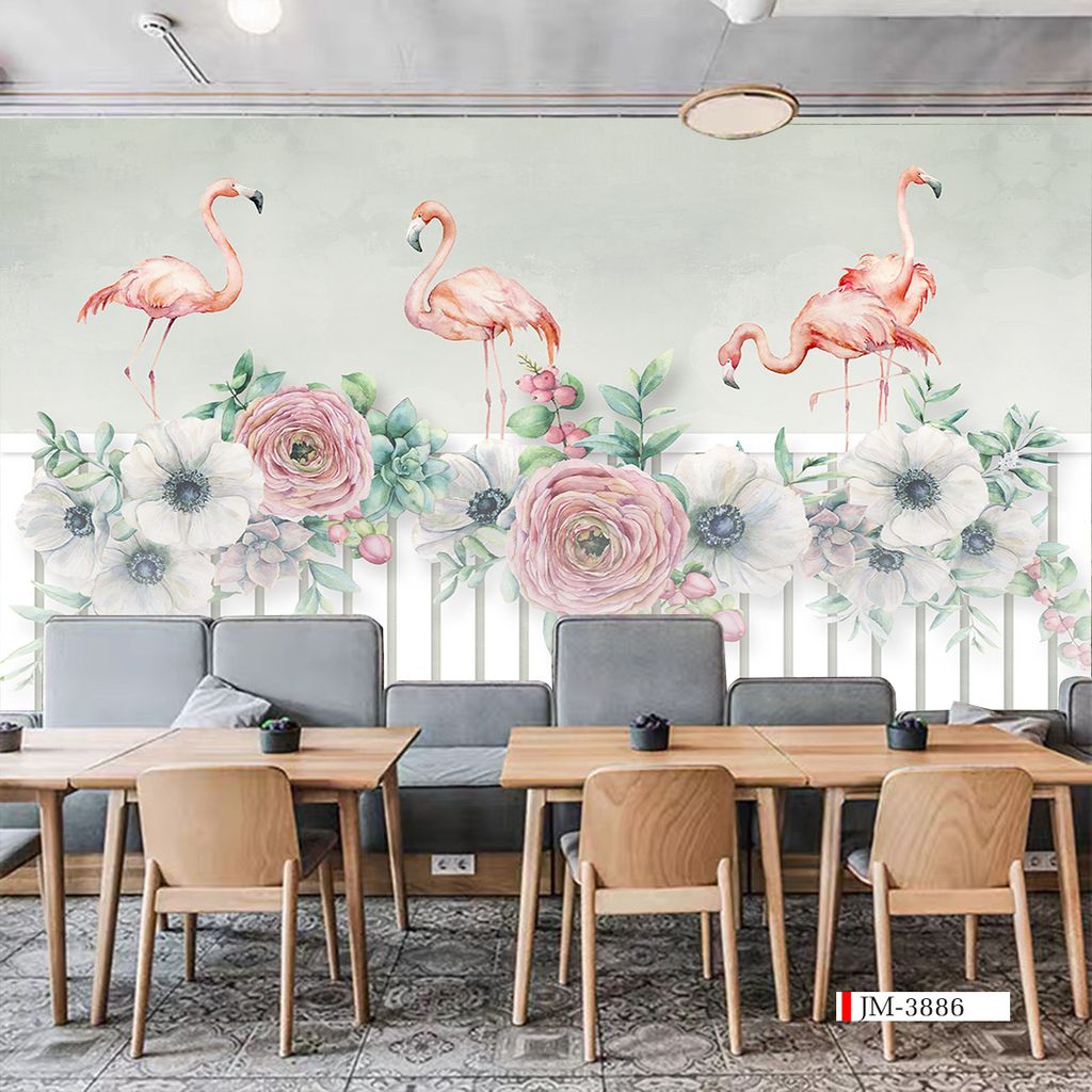 TRANH VẢI DÁN TƯỜNG 3D NHÀ HÀNG, CAFE , LỄ TÂN - TRANH DÁN TƯỜNG TROPICAL NHIỆT ĐỚI | MÃ JM-3886