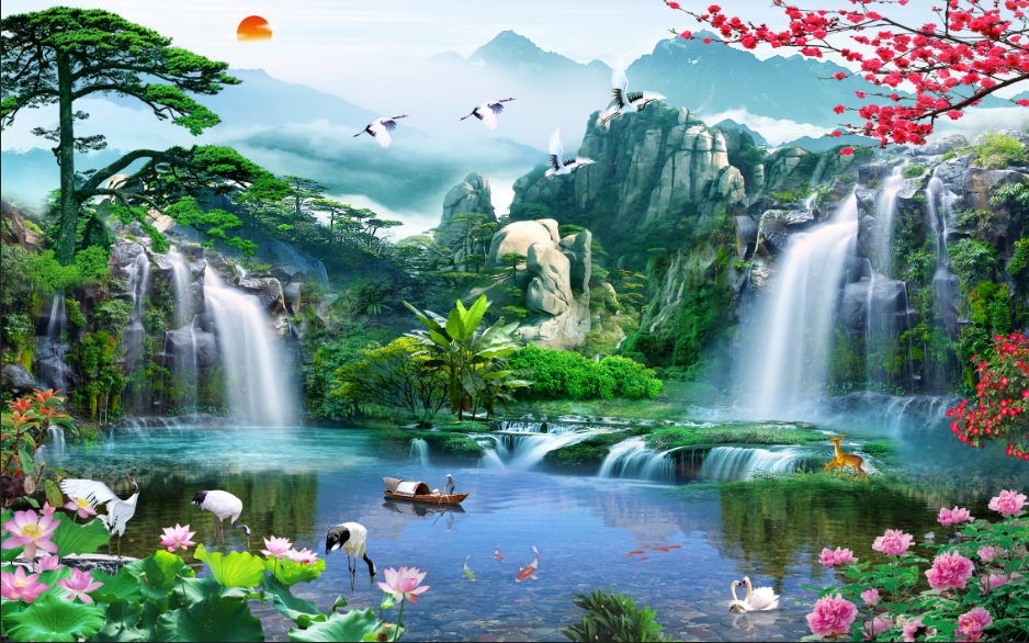 825 - TRANH TREO PHÒNG KHÁCH - TRANH TRANG TRÍ - TRANH TREO TƯỜNG SƠN THỦY HỮU TÌNH - TRANH ĐƠN NGANG | MÃ JM-4110