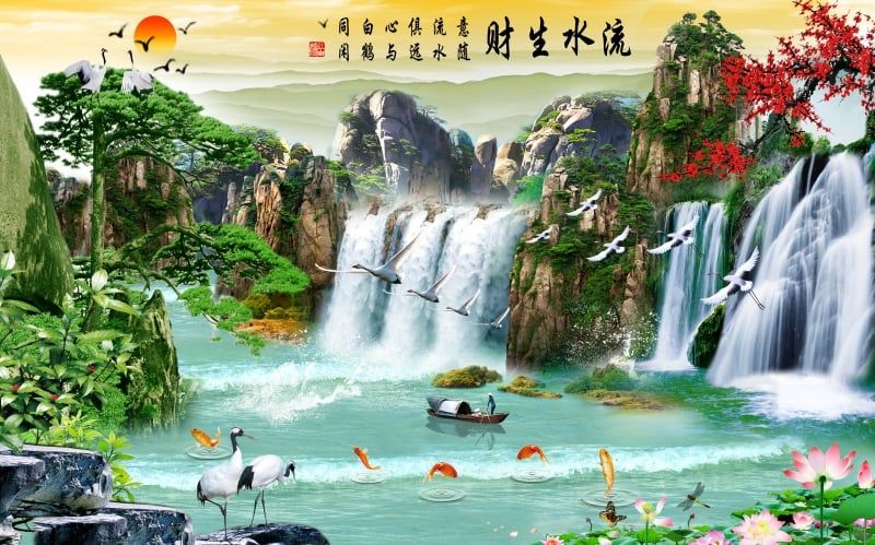 828 - TRANH TREO PHÒNG KHÁCH - TRANH TRANG TRÍ - TRANH TREO TƯỜNG SƠN THỦY HỮU TÌNH - TRANH ĐƠN NGANG | MÃ jm-4113