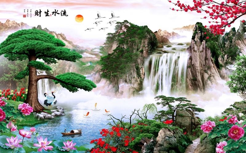 831 - TRANH TREO PHÒNG KHÁCH - TRANH TRANG TRÍ - TRANH TREO TƯỜNG SƠN THỦY HỮU TÌNH - TRANH ĐƠN NGANG | MÃ jm-4116