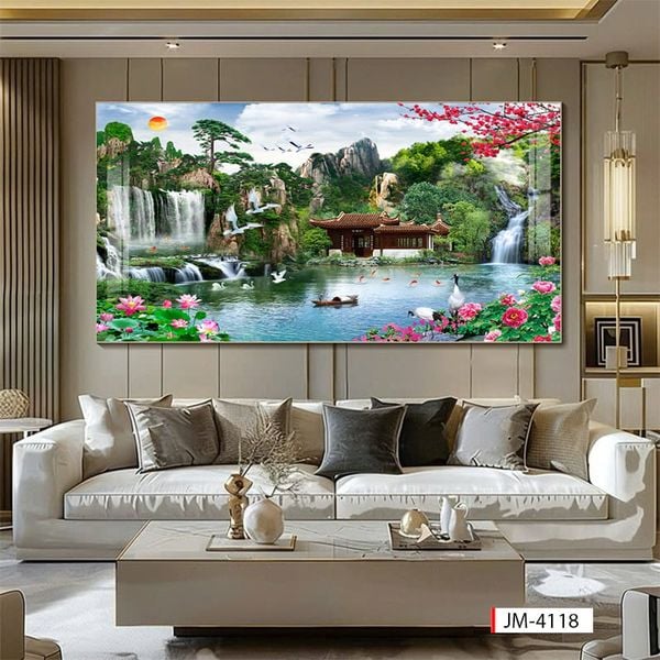 833 - TRANH TREO PHÒNG KHÁCH - TRANH TRANG TRÍ - TRANH TREO TƯỜNG SƠN THỦY HỮU TÌNH - TRANH ĐƠN NGANG | MÃ jm-4118