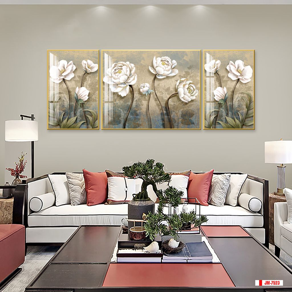 TRANH HOA TREO TƯỜNG PHÒNG KHÁCH - TRANH GHÉP BỘ 3 BỨC | MÃ JM-7523