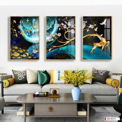 TRANH TREO TƯỜNG PHÒNG KHÁCH - TRANH HƯƠU TÀI LỘC GHÉP BỘ 3 BỨC | MÃ JM-8011