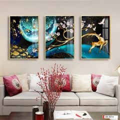 TRANH TREO TƯỜNG PHÒNG KHÁCH - TRANH HƯƠU TÀI LỘC GHÉP BỘ 3 BỨC | MÃ JM-8011