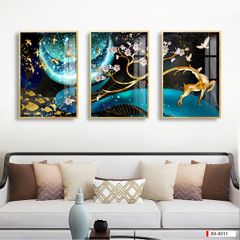 TRANH TREO TƯỜNG PHÒNG KHÁCH - TRANH HƯƠU TÀI LỘC GHÉP BỘ 3 BỨC | MÃ JM-8011