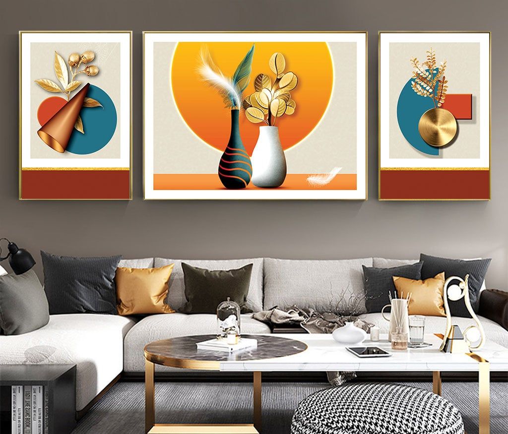 TRANH TREO TƯỜNG PHÒNG KHÁCH - TRANH BÌNH HOA GHÉP BỘ 3 BỨC | MÃ K-033