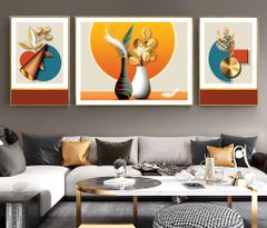 TRANH TREO TƯỜNG PHÒNG KHÁCH - TRANH BÌNH HOA GHÉP BỘ 3 BỨC | MÃ K-033